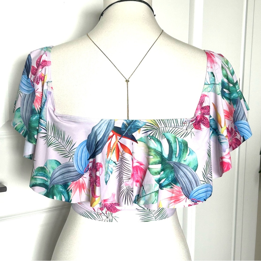 NWT 2 Piece Tropical Swim Suit High waisted Bikini Floral Palm - Picture 5 of 12